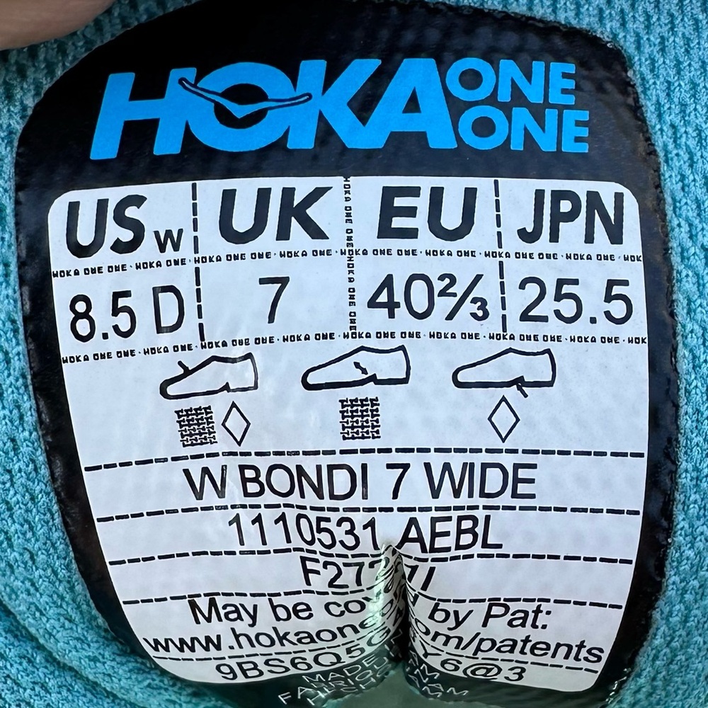 Hoka One One Bondi 7 Aquarelle Blue - Size 8.5D Women’s (1110531-AEBL) - Picture 8 of 8